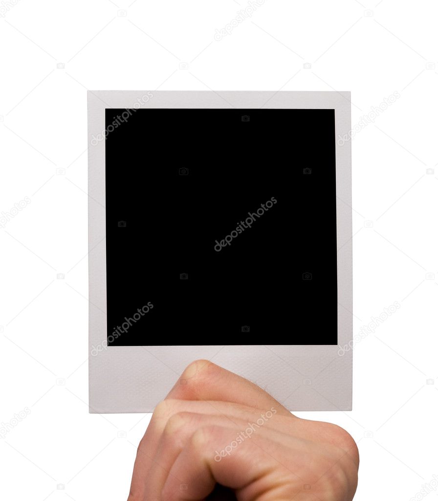 Holding blank polaroid, isolated
