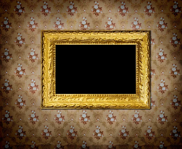 Gouden frame over oude grunge behang — Stockfoto