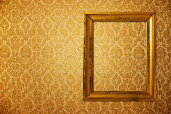 Vintage frame over gouden behang — Stockfoto