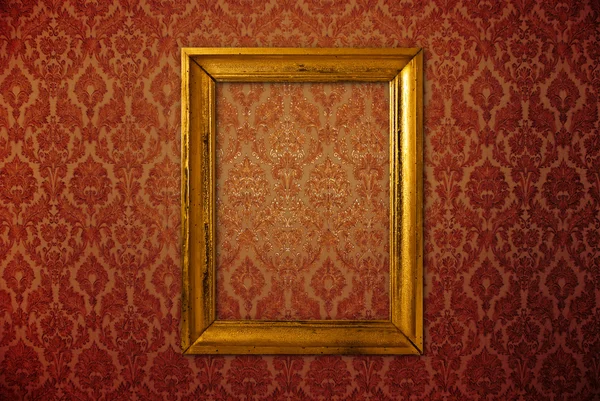 Vintage çerçevesinin üzerine kırmızı duvar kağıdı — Stok fotoğraf