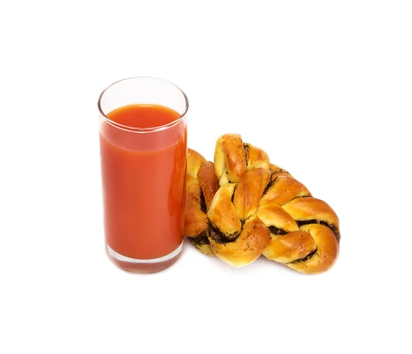 Lite tomatjuice med rullar — Stockfoto