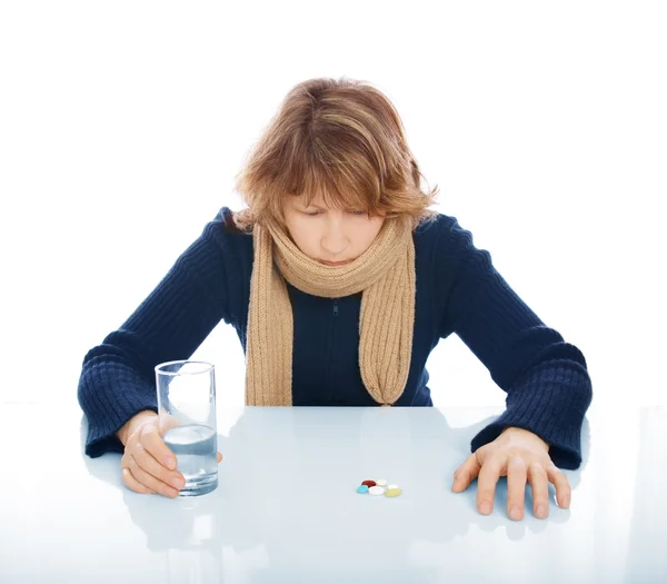 stock image Sad woman with glass of water