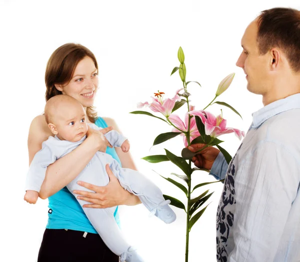 Mulheres com bebê aceita um elogio — Fotografia de Stock