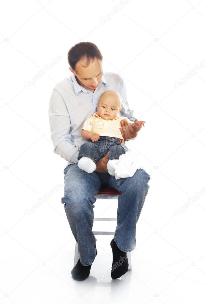 Daddy with his unhappy baby