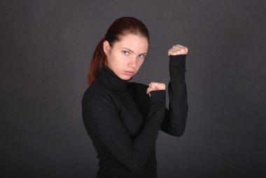 Woman ready to fight clipart