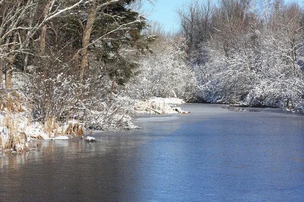Primeira neve ao longo do rio — Fotografia de Stock