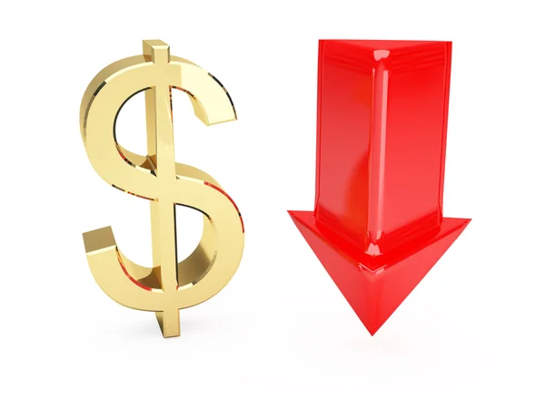 stock image GOLDEN DOLLAR SYMBOL AND DOWN ARROWS