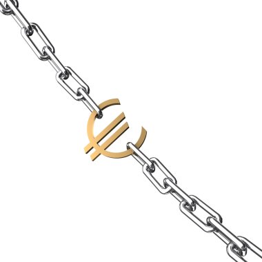 Gold Euro sign on a chrome chain. clipart