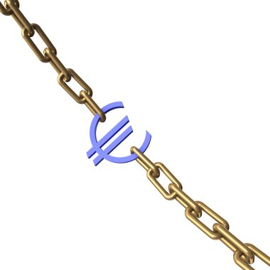 Euro sign on a chrome chain. clipart