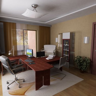 Luxury home office with a hardwood desk. clipart