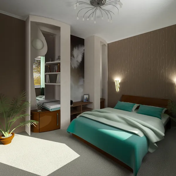 3d 现代设计舒适卧室 — 图库照片