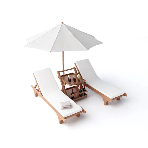 Isolado duas cadeiras e guarda-chuva — Fotografia de Stock