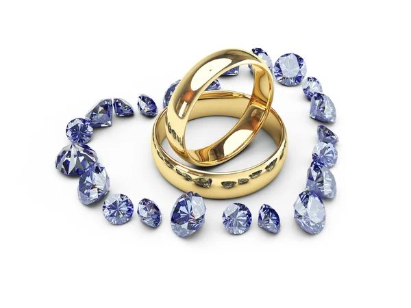 Rings in diamond heart — Stockfoto