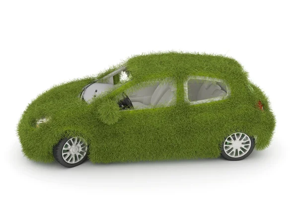 Auto dekorerad med grönt gräs. Stockbild