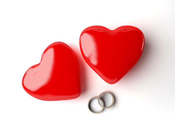 3d 结婚戒指和心 免版税图库图片