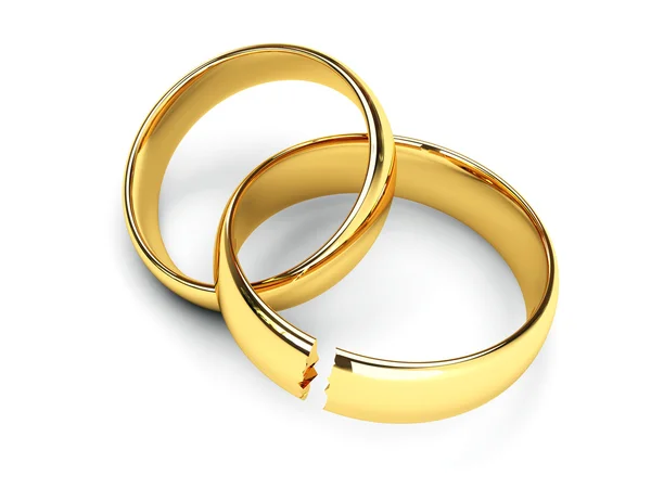 Σπασμένα χρυσά γαμήλια δαχτυλίδια — Φωτογραφία Αρχείου