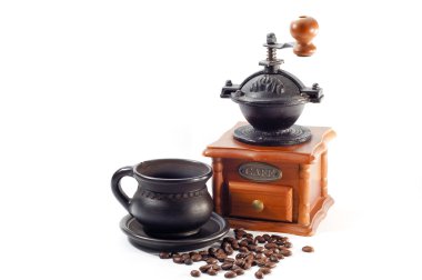 Black coffee cup with coffee grinder clipart