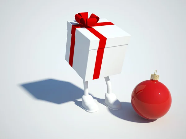 Caixa com bola de Natal — Fotografia de Stock
