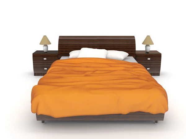 Cama doble aislada y manta naranja — Foto de Stock