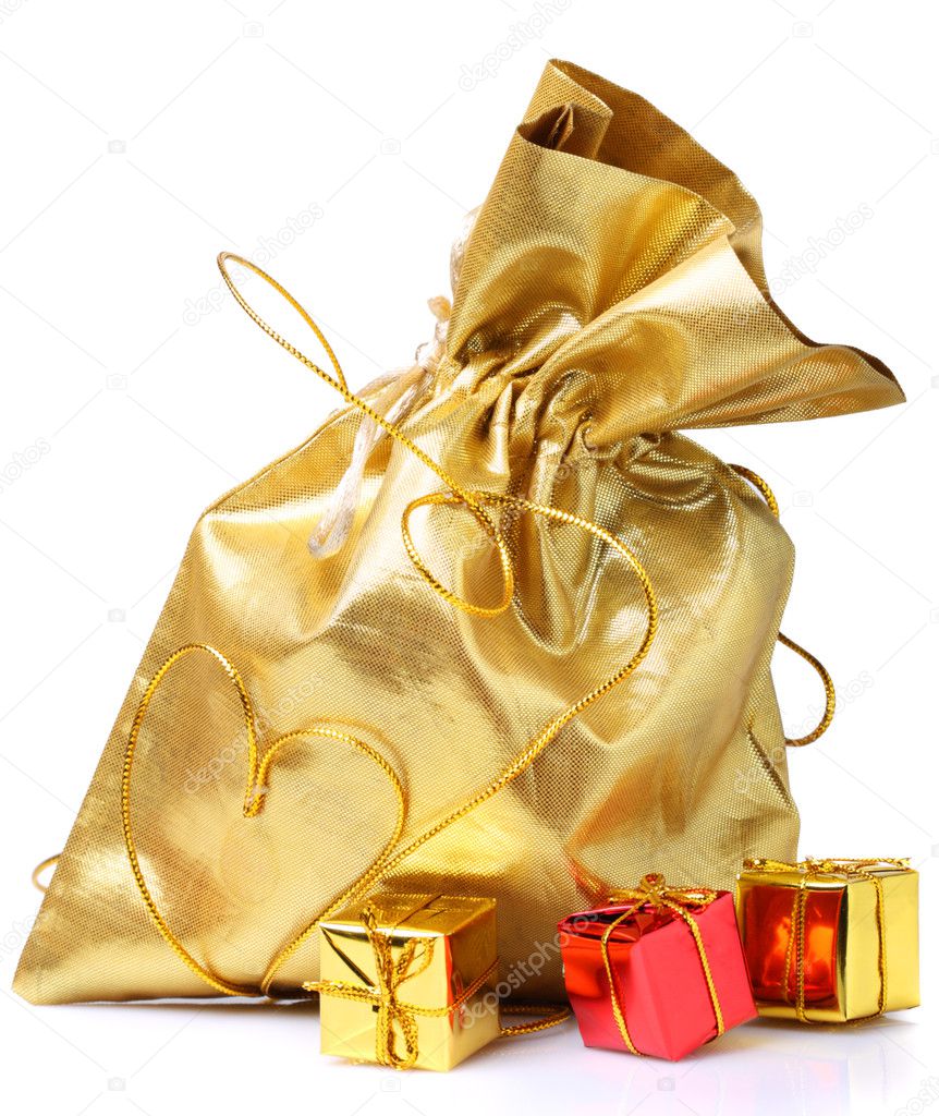 Golden bag with gifts