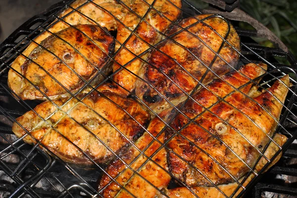 Salmon on grill — Stock Photo, Image