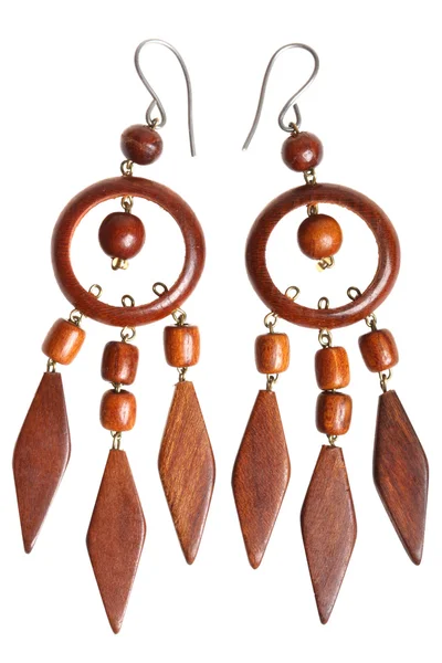 Wooden earrings — Stock Photo, Image
