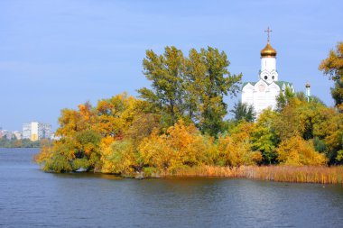 Church on the river clipart