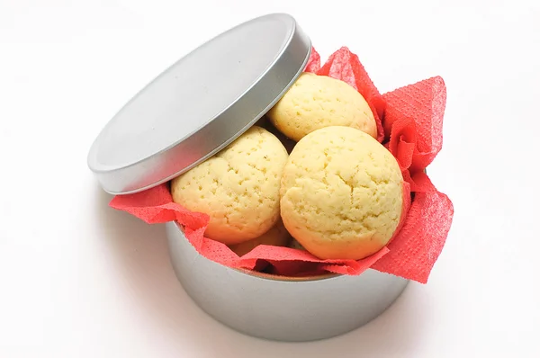 Soubory cookie v kulaté krabici — Stock fotografie