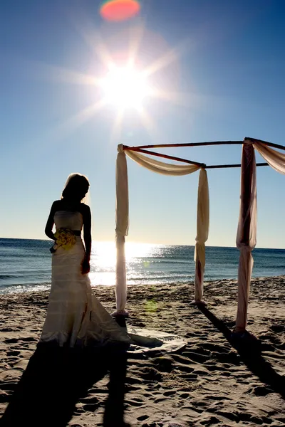 Silhouette egy fiatal menyasszony — Stock Fotó