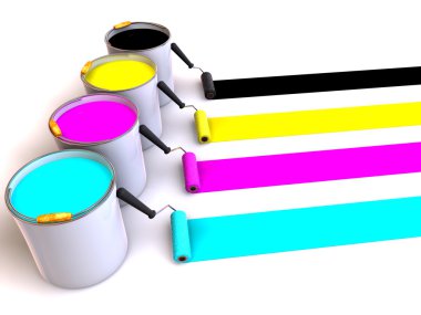 Rollers brush and buckets of paint clipart