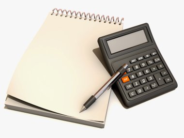 Calculator, notebook and pen clipart