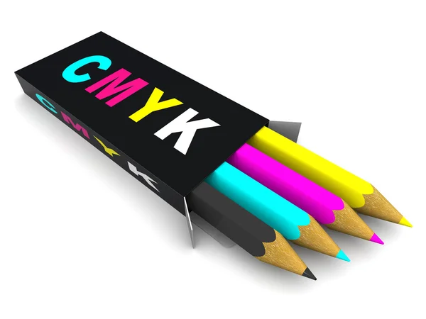 Låda med pennor. CMYK — Stockfoto