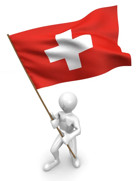 Homens com bandeira. Suíça — Fotografia de Stock