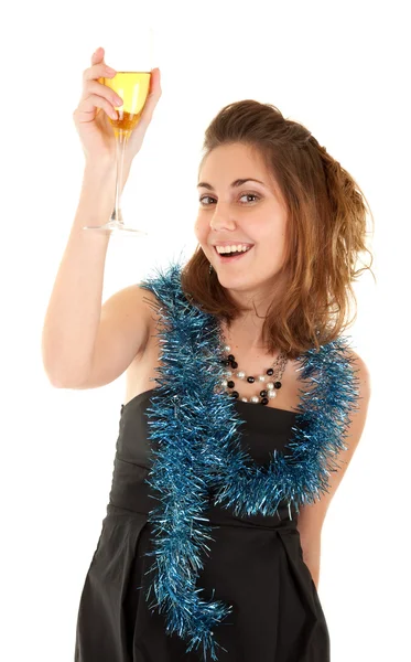 Vrouw met een glas met champagne — Stockfoto