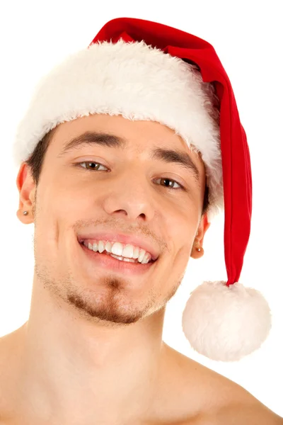 Young man in red Christmas hat — Stock Photo, Image