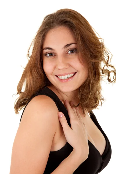 Smiling woman in a black dress — Stock Photo, Image