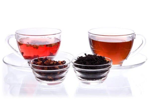 Due tazze e piattini con tè — Foto Stock