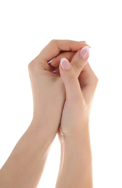 Kobiece ręce z francuskim manicure — Zdjęcie stockowe