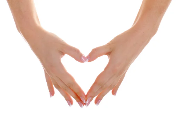 Hjärtat av händer med fin manikyr — Stockfoto