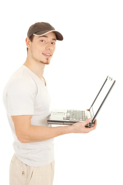 Hansome casual man with laptop — Stock Photo, Image