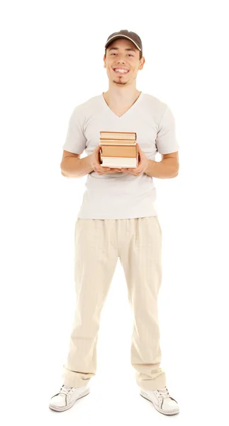 Junge Männer mit vier Büchern — Stockfoto