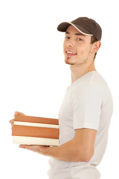 Jovens homens sorridentes com livros — Fotografia de Stock