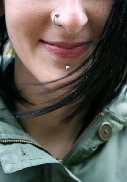 Smile with piercing — Stock Photo, Image