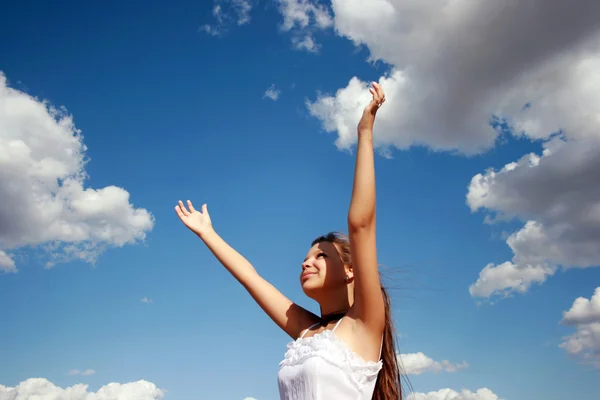 stock image Girl dancing with clouds