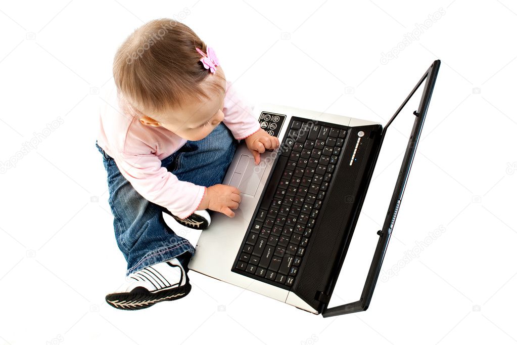 The small baby with the computer