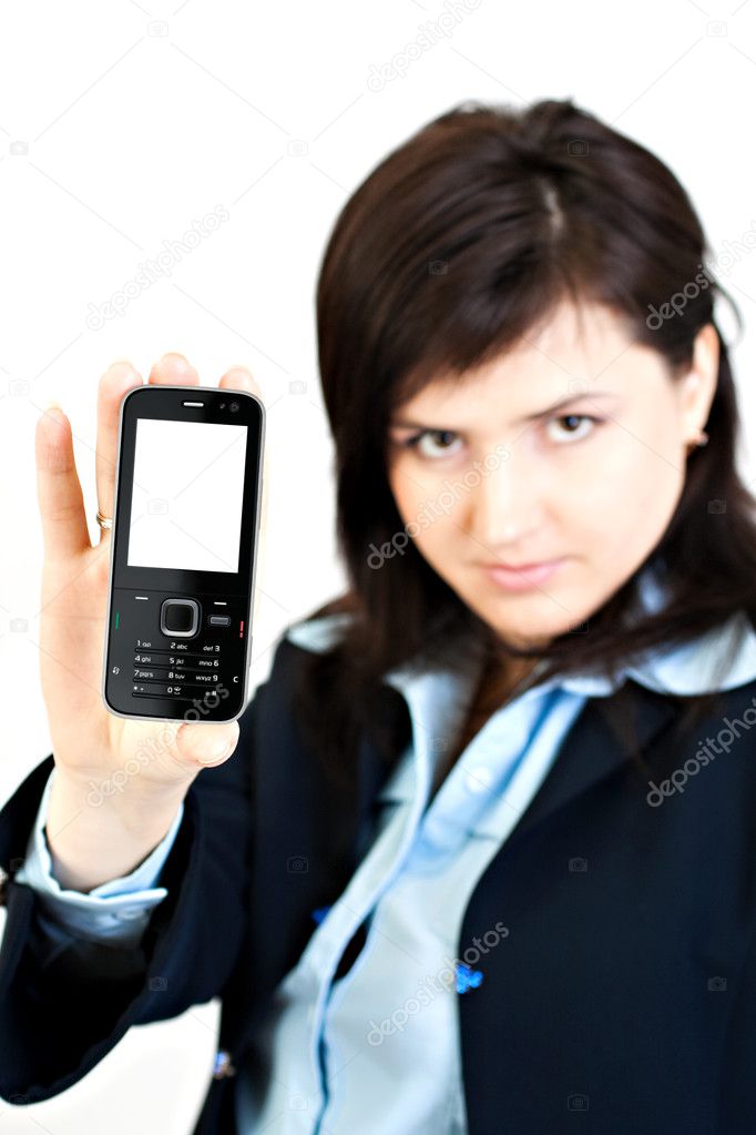 Businesswoman showing her cellphone