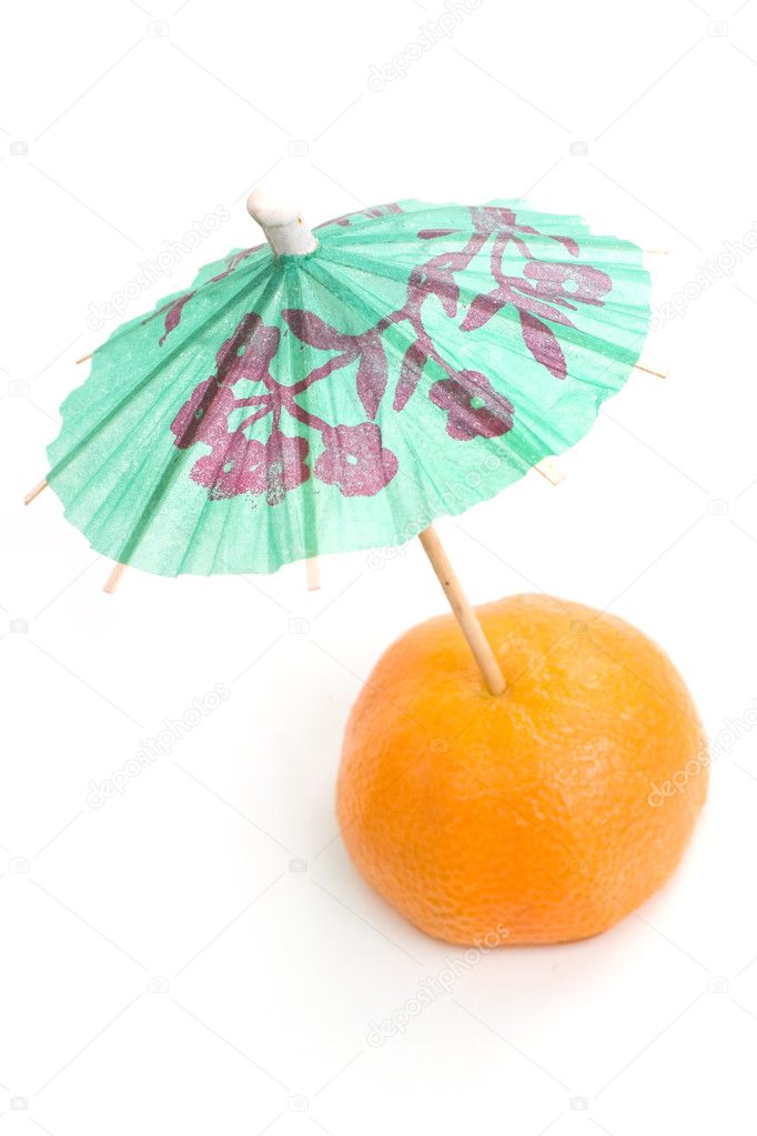 Mandarin with umbrella on white backgrou