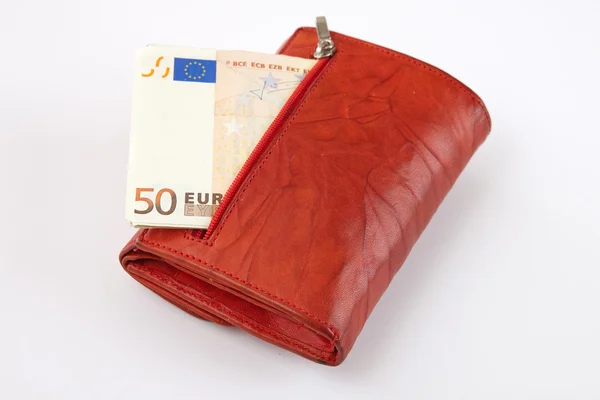 Billetera roja con billetes en euros —  Fotos de Stock