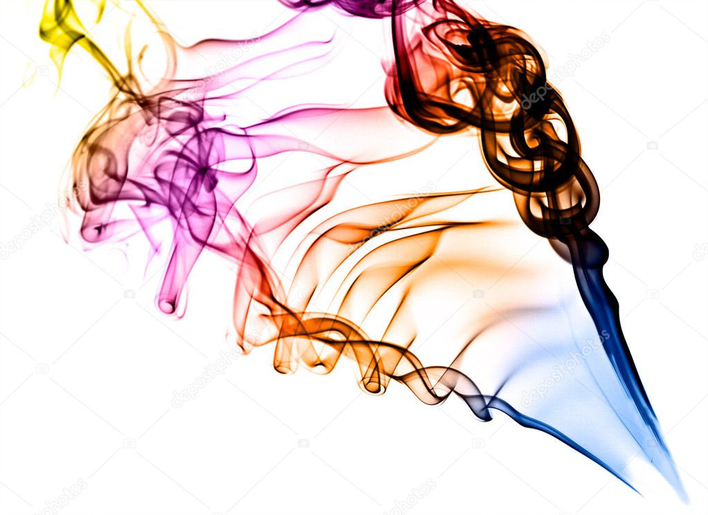 Coloured smoke on white background