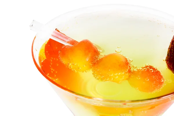 Cherry in glass of cocktail with bubble — Stock Photo, Image